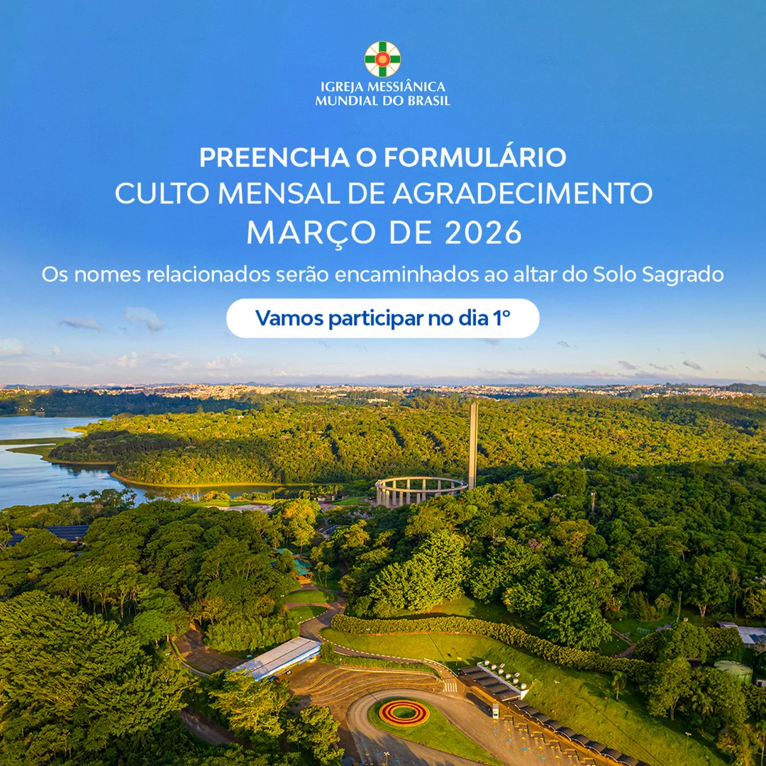 Banner do Formulário do Culto Mensal de Agradecimento de Março de 2026