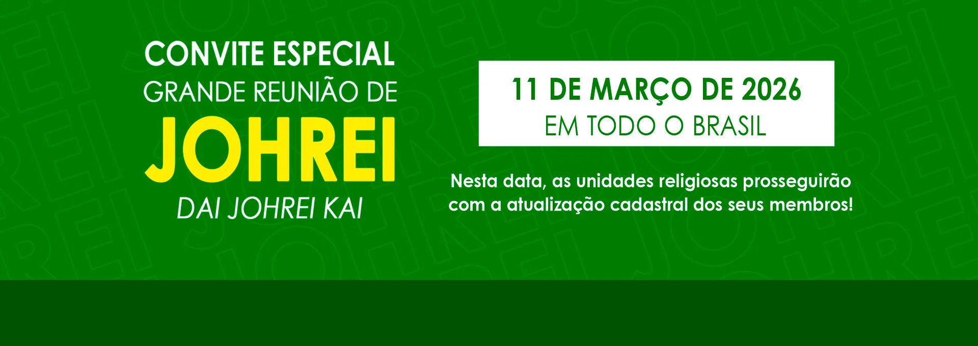 Banner do Dai Johrei Kai de Março de 2026