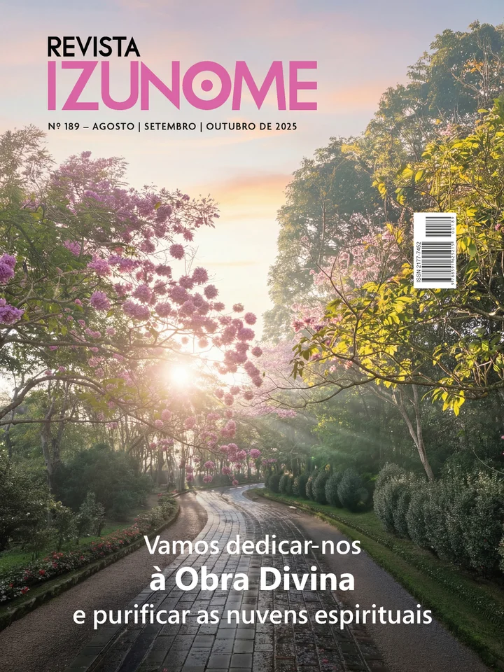 Capa da Revista Izunome, edição 189 com o título “Vamos dedicar-nos à Obra Divina e purificar as nuvens espirituais”.
