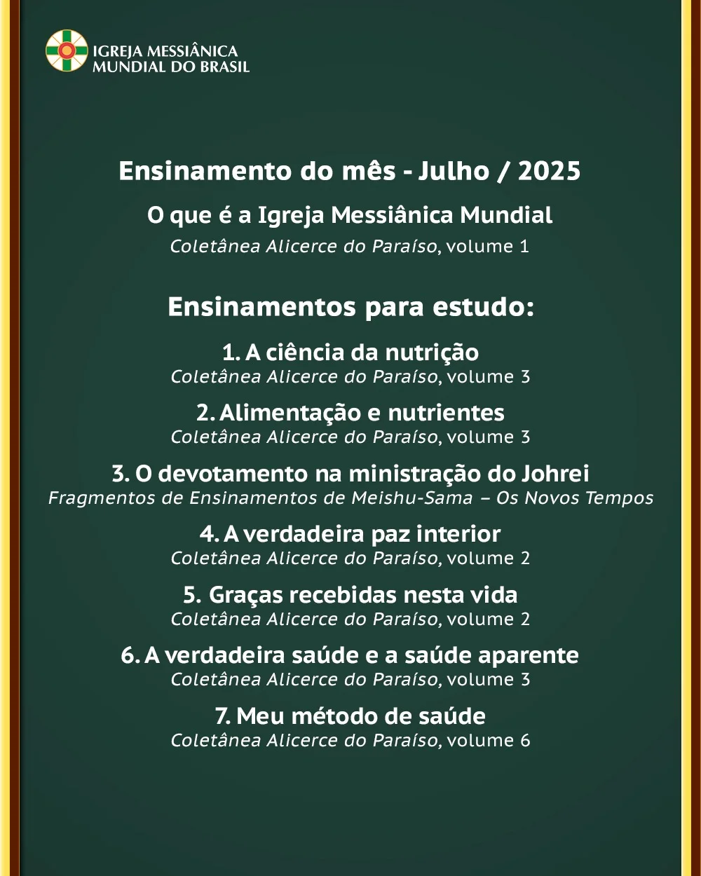 Capa do vídeo “Estudo dos Ensinamentos para o mês de Julho de 2025 - IMMB”