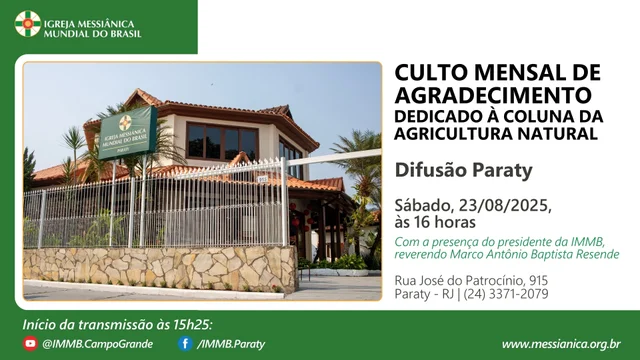 Capa do vídeo “Culto Mensal de Agradecimento | Difusão Paraty (RJ) - 23/08/2025”