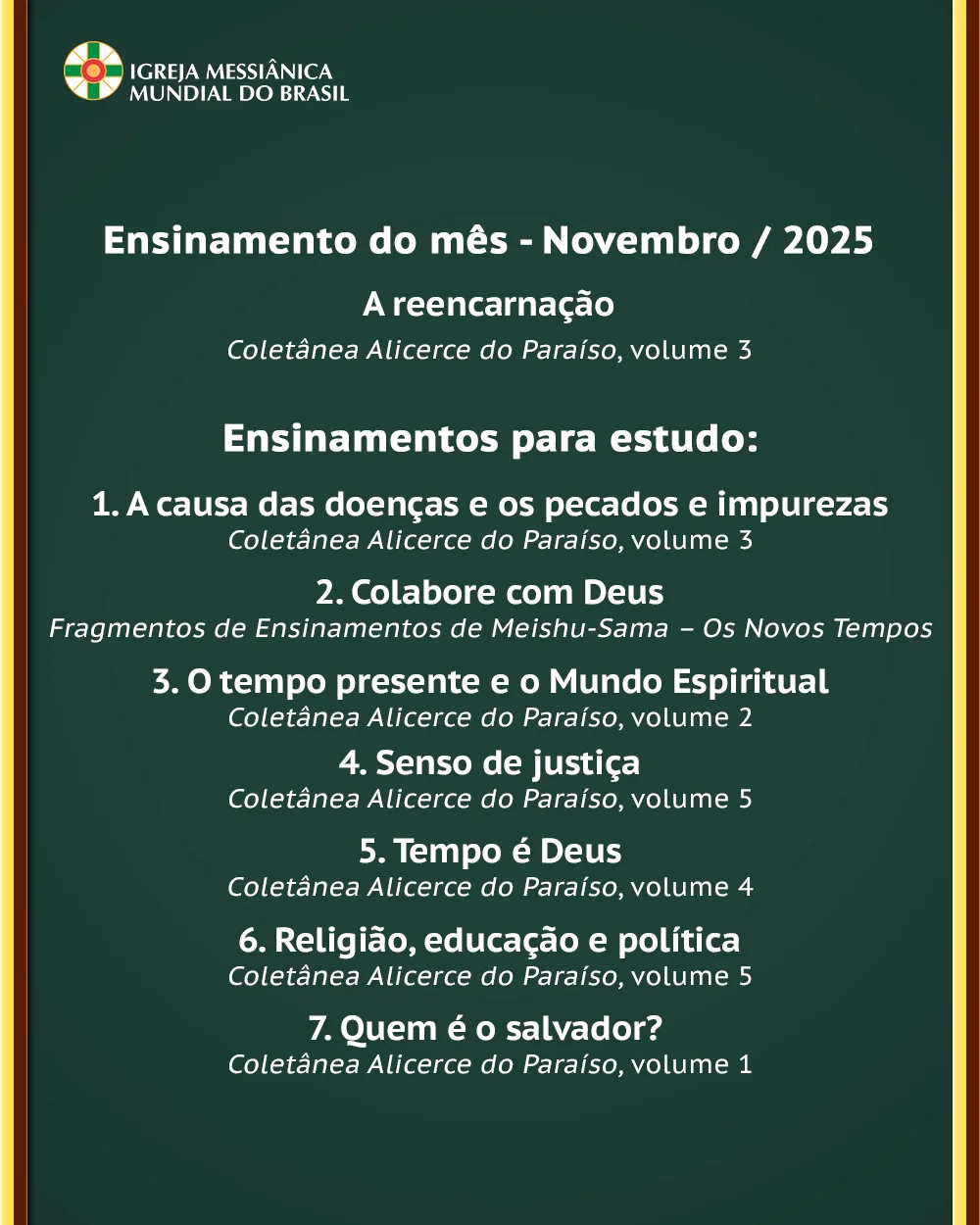 Capa do vídeo “Estudo dos Ensinamentos para o mês de Novembro de 2025 - IMMB”