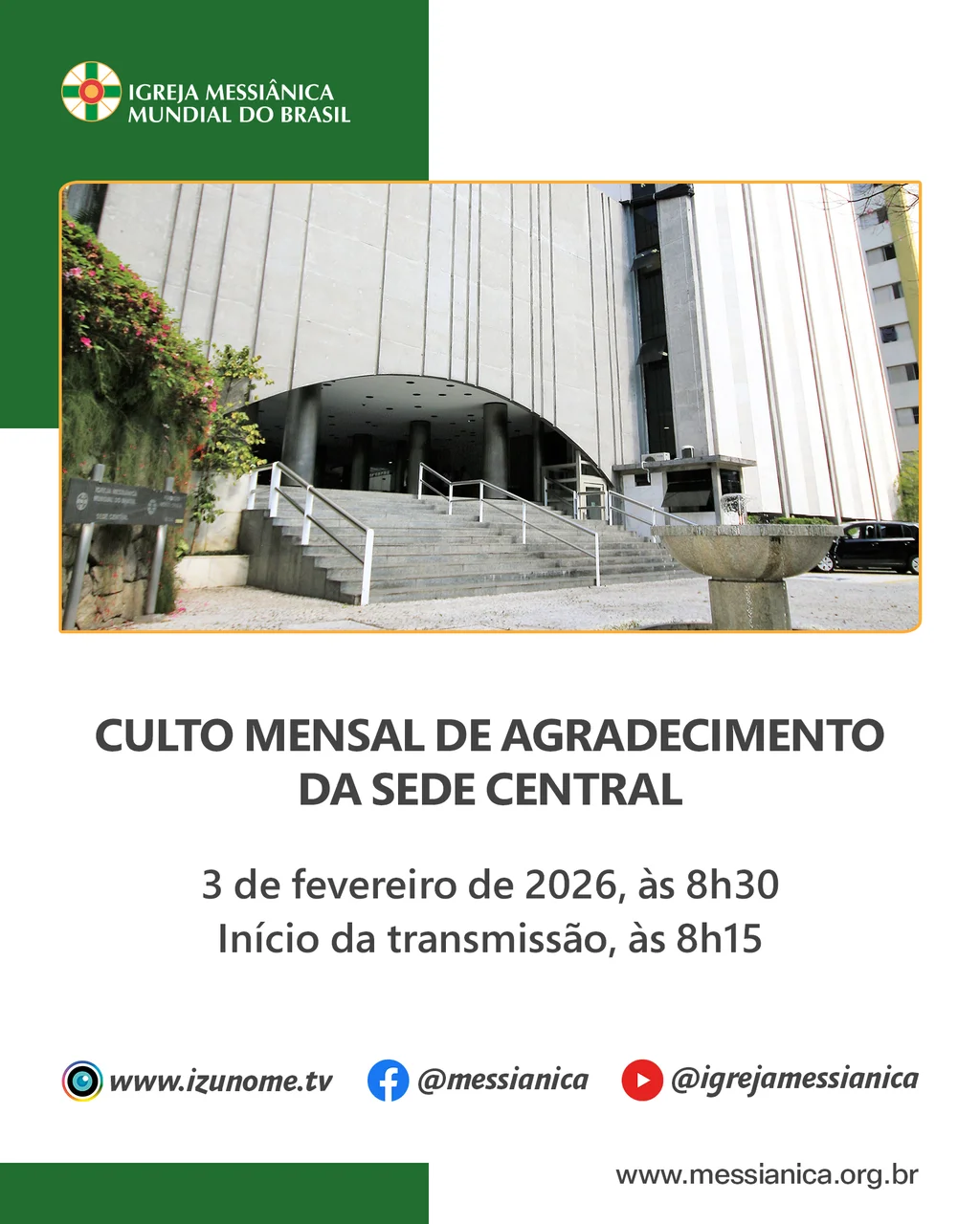 Capa do vídeo “Culto Mensal de Agradecimento de fevereiro | Sede Central - 03/02/2026”